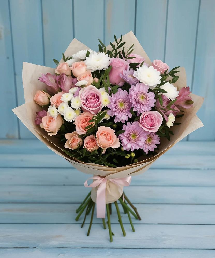 Букет цветов из: Хризантемы, Розы и Альстромерии в Усово-Тупик