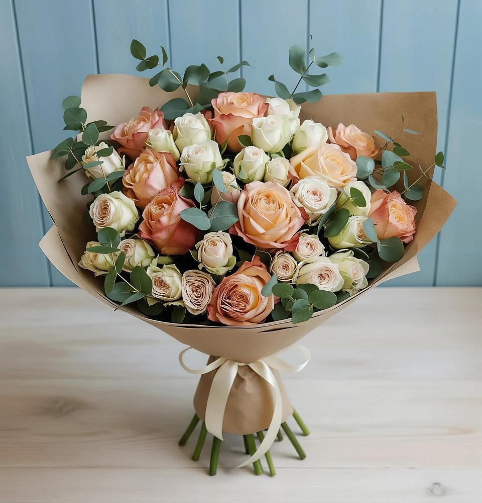 Букет цветов из: Альстромерии и Розы в Усово-Тупик