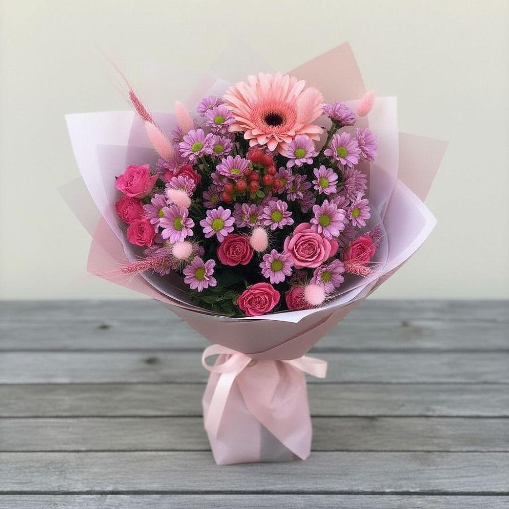 Букет цветов из: Розы, Герберы и Хризантемы в Усово-Тупик