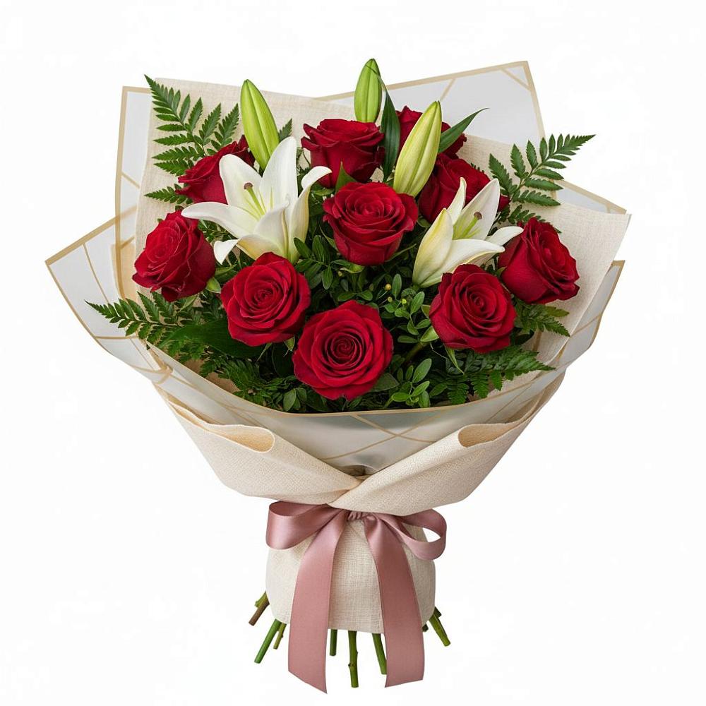 Букет цветов из: Лилии и Розы в Усово-Тупик