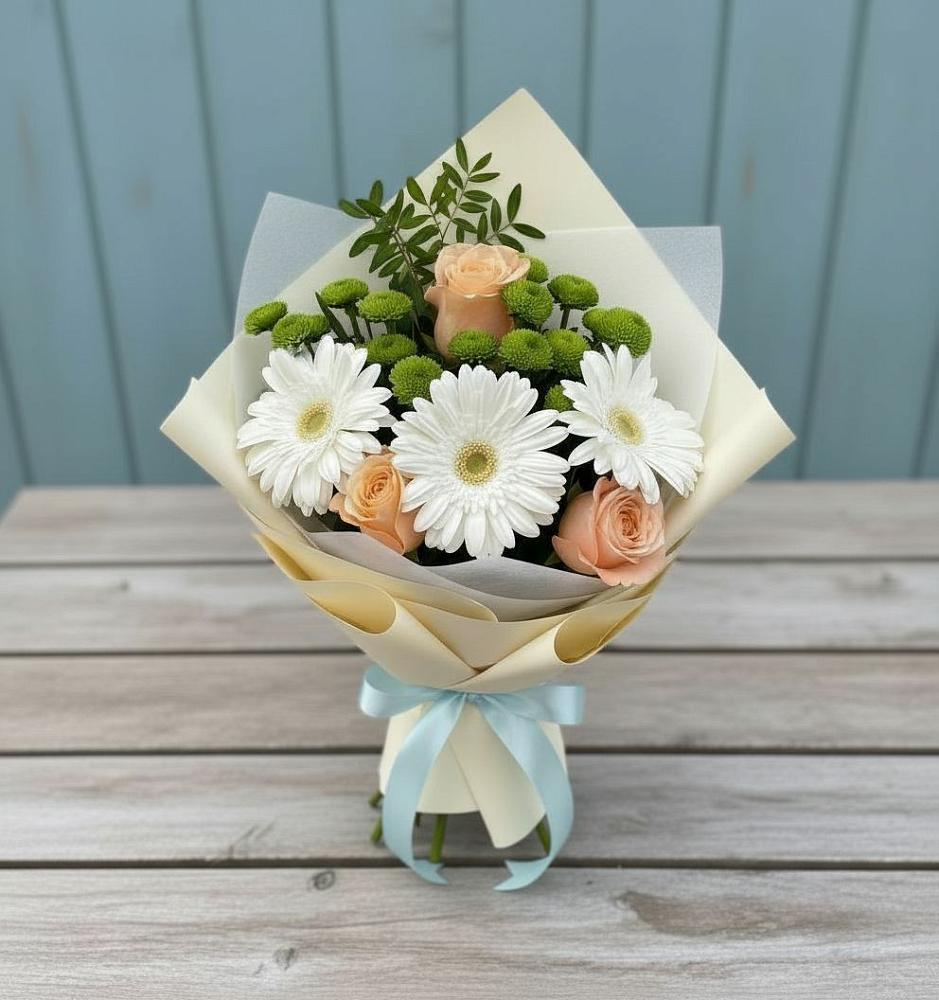 Букет цветов из: Герберы, Розы и Хризантемы в Усово-Тупик